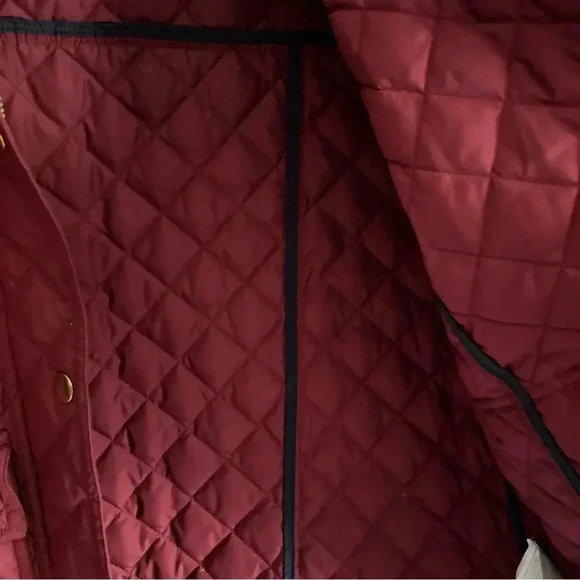J.Crew Red Quilted Goose Down Puffer Jacket S Corduroy Collar Gold Buttons - Picture 8 of 15